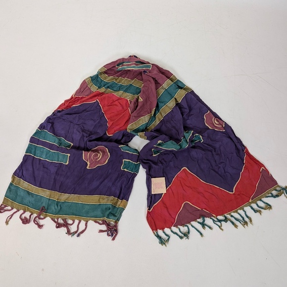 Indonesia Sarong Scarf Jewel Toned Rectangular Fringe Geometric - Picture 5 of 13